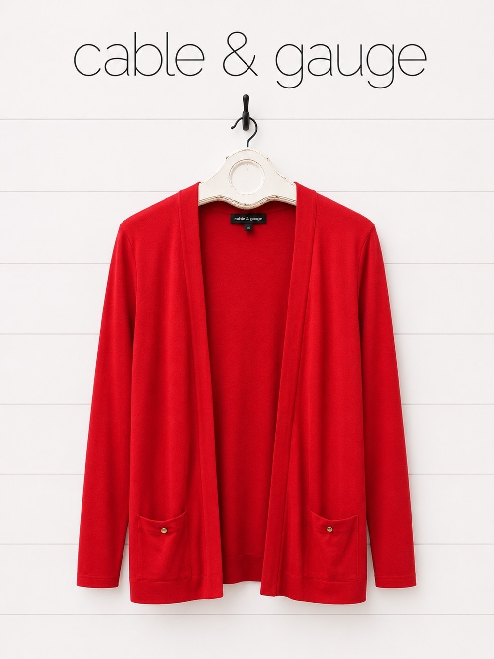 CABLE & GAUGE Red Open Front Cardigan Size L